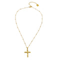 CHAMONIX Gold: Dainty Beaded Chain Necklace with a Zirconia Embedded Textured Cross Pandent