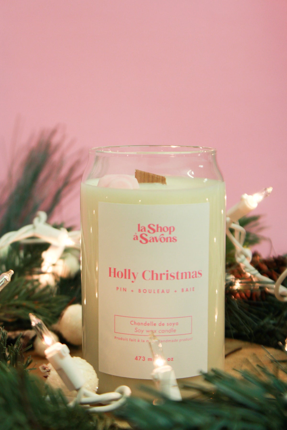 Chandelle de soya 16 oz - Holly Christmas